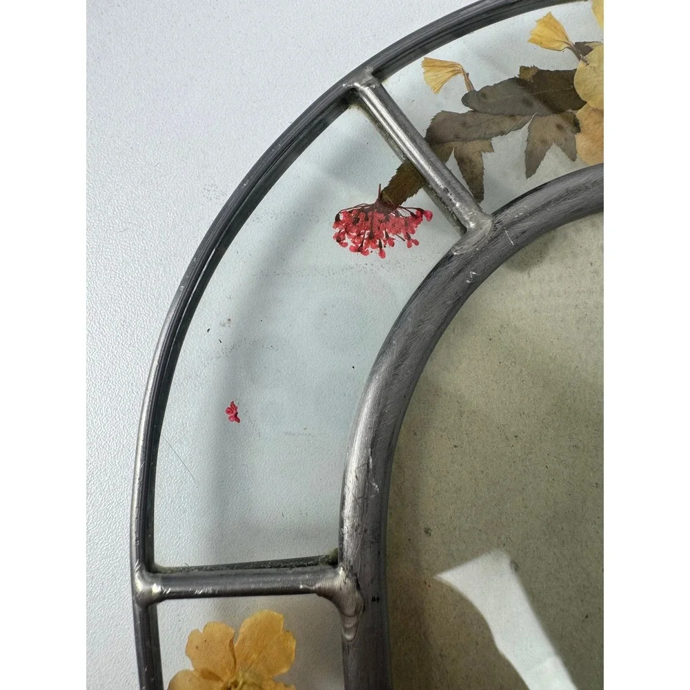 Vintage Pressed Flower Stained Glass Arched Picture Frame Cathedral Boho Decor